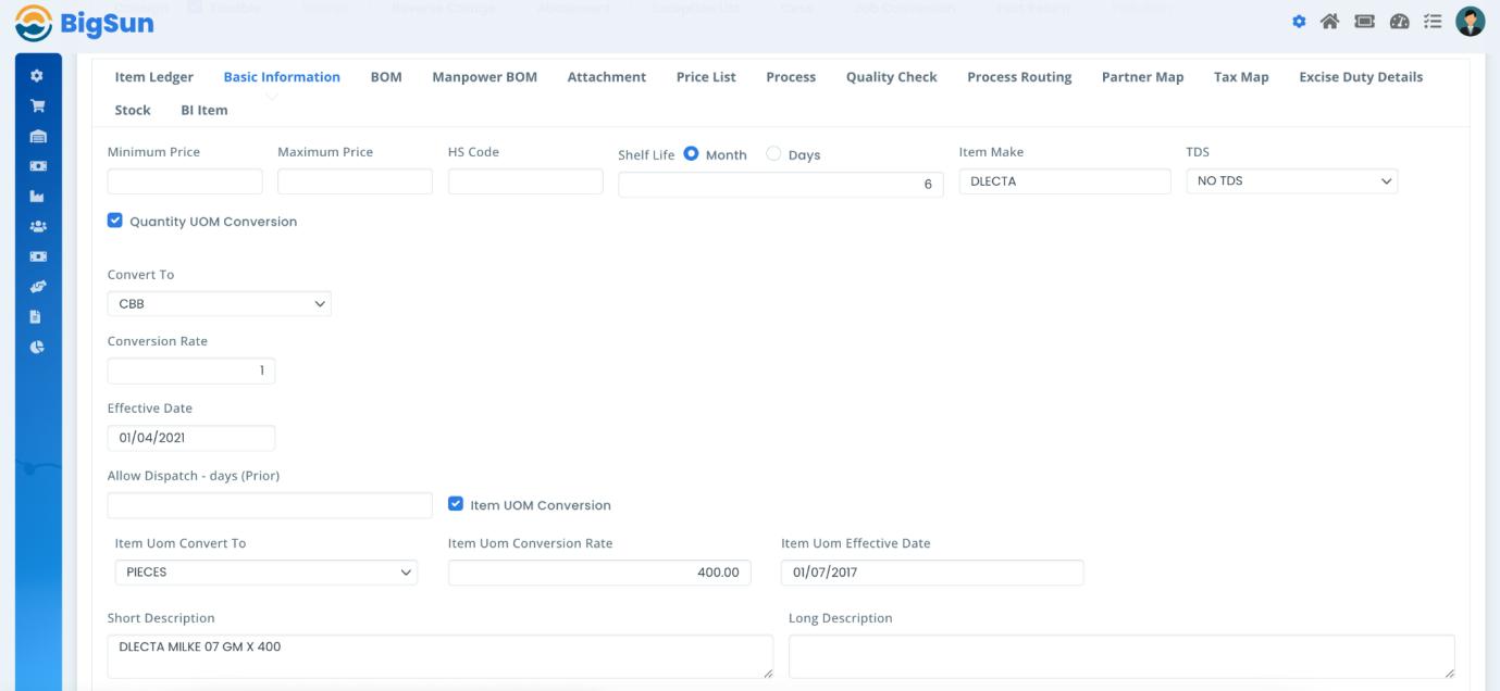 Customisable Bill of Material (BOM) and conversion metrics