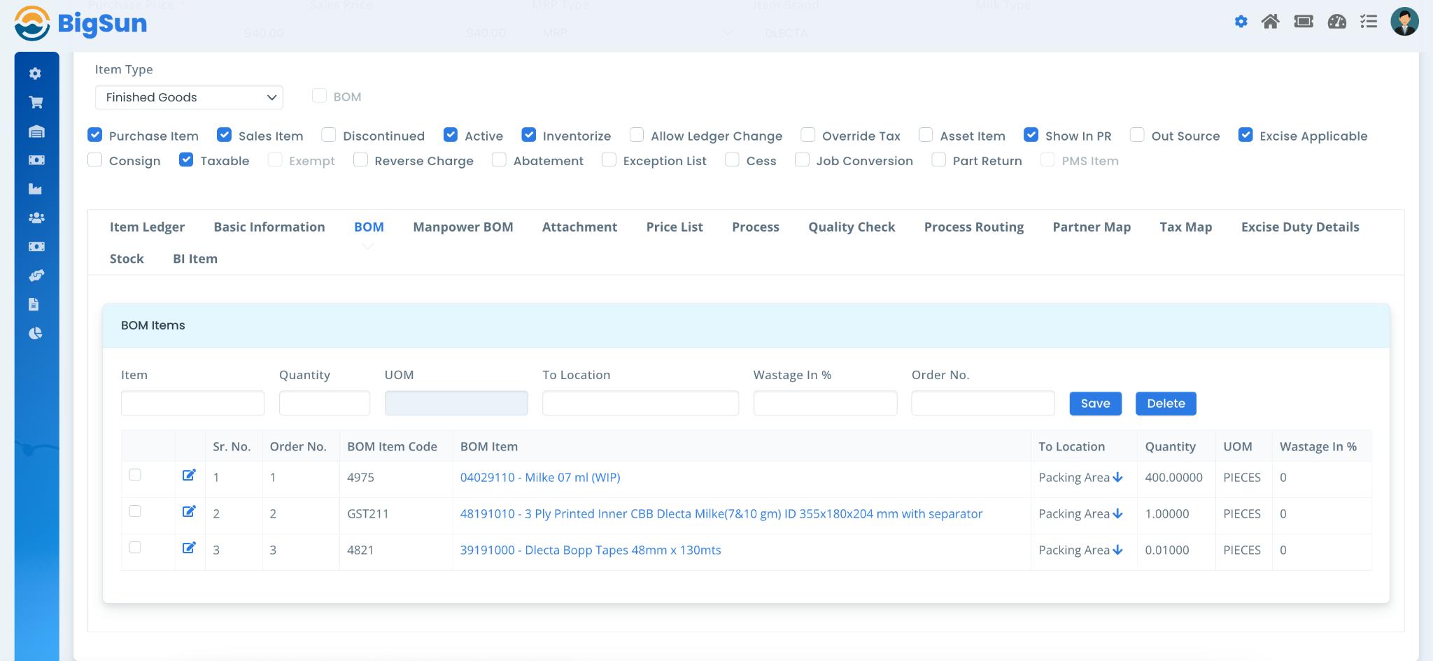 Customisable Bill of Material (BOM) and conversion metrics